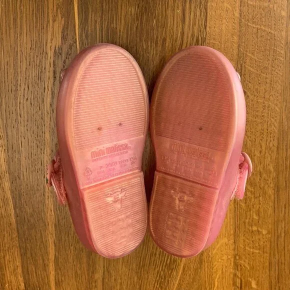 MINI MELISSA Pink Bow Mary Jane Shoes Girls 7 Jelly Flats Sweet Love IV Shoe - Picture 7 of 8